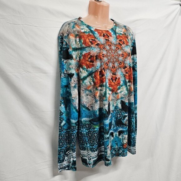 Le Galeriste Abstract Wearable Art Women Top Blouse Shirt Size XS/TP Crew Neck - Picture 11 of 13